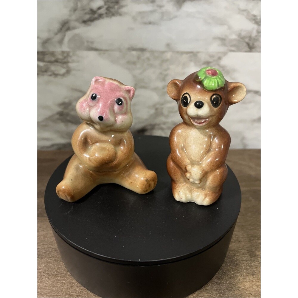 Vintage Japan Anthropomorphic Bears Chipmunk Sale & Pepper Set